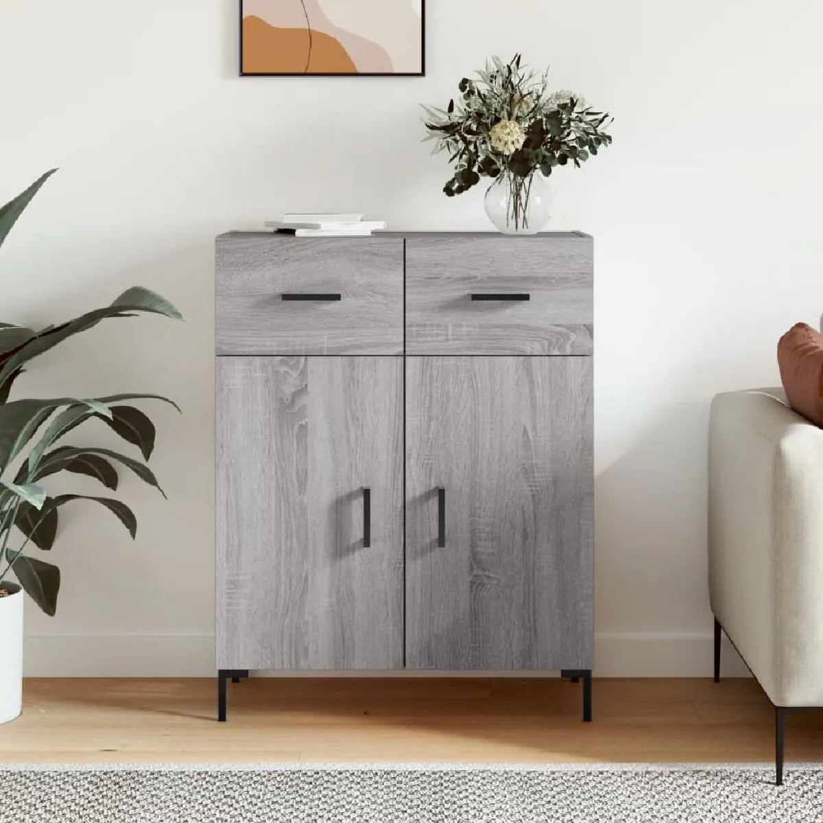 vidaXL - Buffet - Meuble de rangement avec portes - Gris - Image 2
