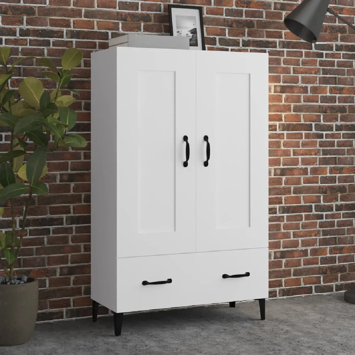 Non Communiqué Blanc Buffet Haut 70X31x115 Cm Bois D Ingénierie - Image 3