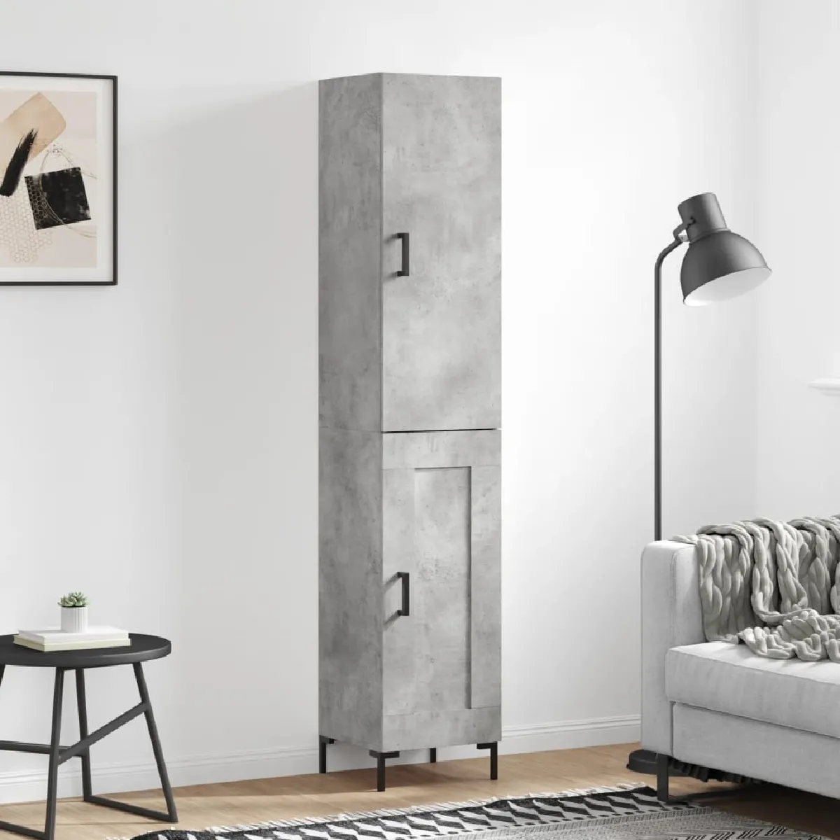 VIDAXL - Buffet Haut - Moderne - Gris Béton - 34,5x34x180 cm - Image 2