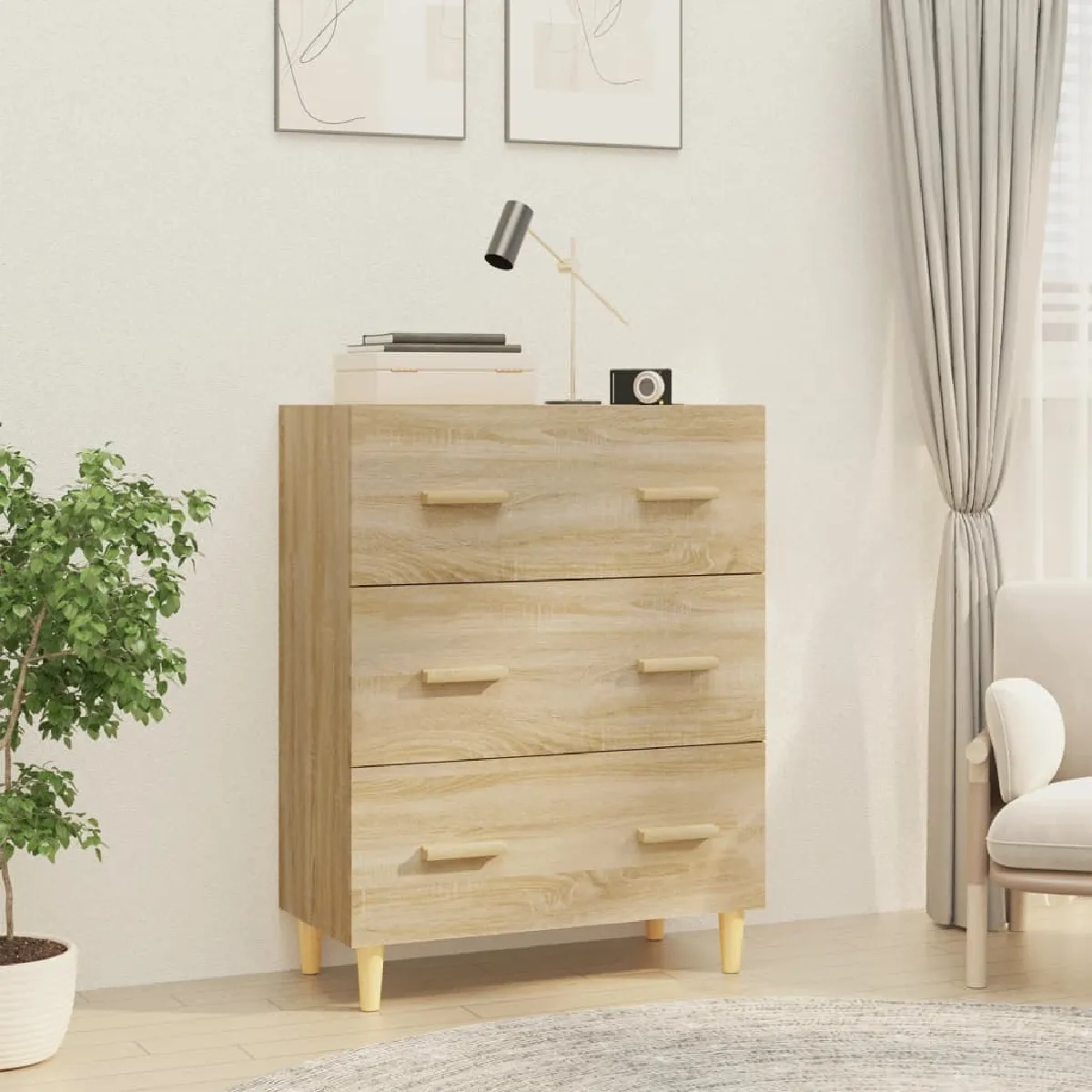 Non Communiqué Brun Buffet Chêne Sonoma 70X34x90 Cm Bois D Ingénierie - Image 3