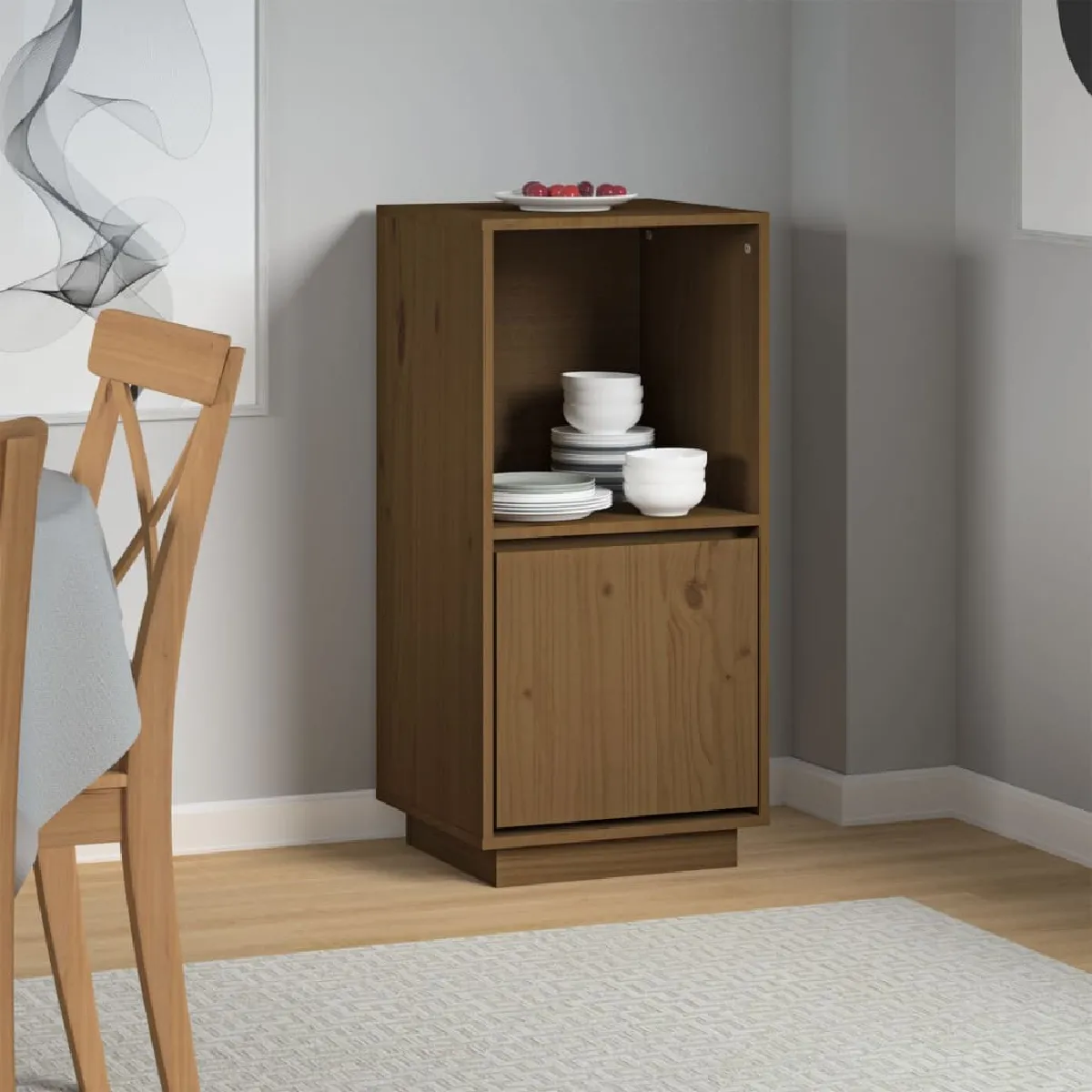 Non Communiqué Brun Vidaxl Buffet Marron Miel 38X35x80 Cm Bois Massif De Pin814347 - Image 2