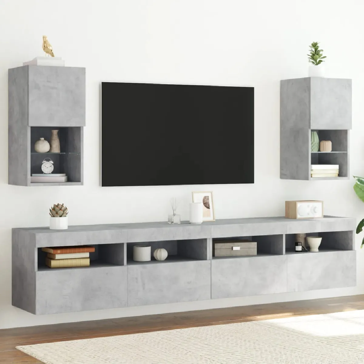 vidaXL Meubles TV avec LED 2 pcs béton - vue 1