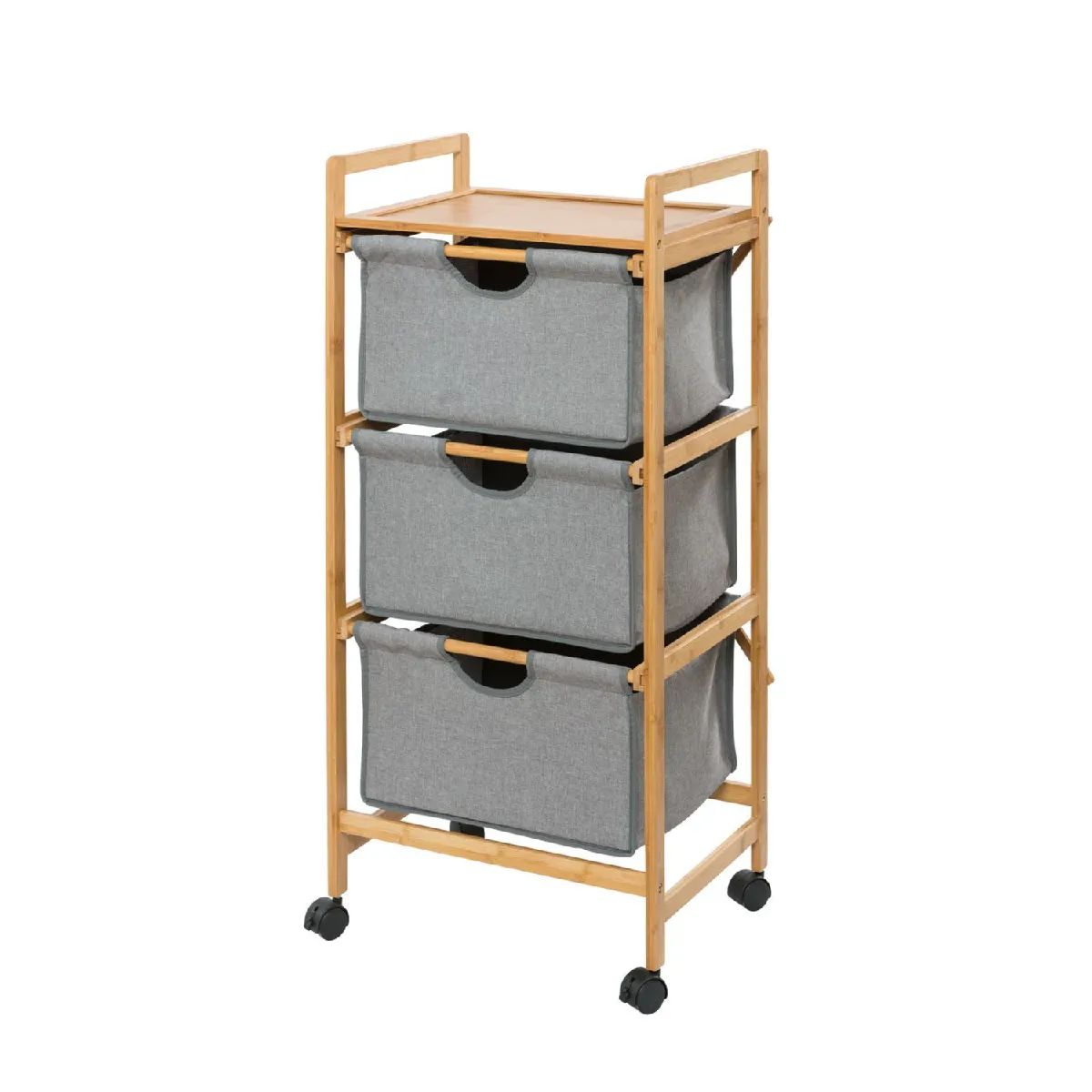 Etagère de salle de bain en bambou 3 Tiroirs - H. 96 cm - Gris