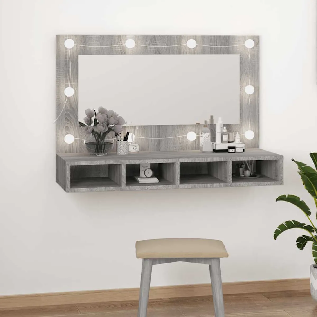 vidaXL Armoire miroir avec LED 90x31,5x62 cm - Gris