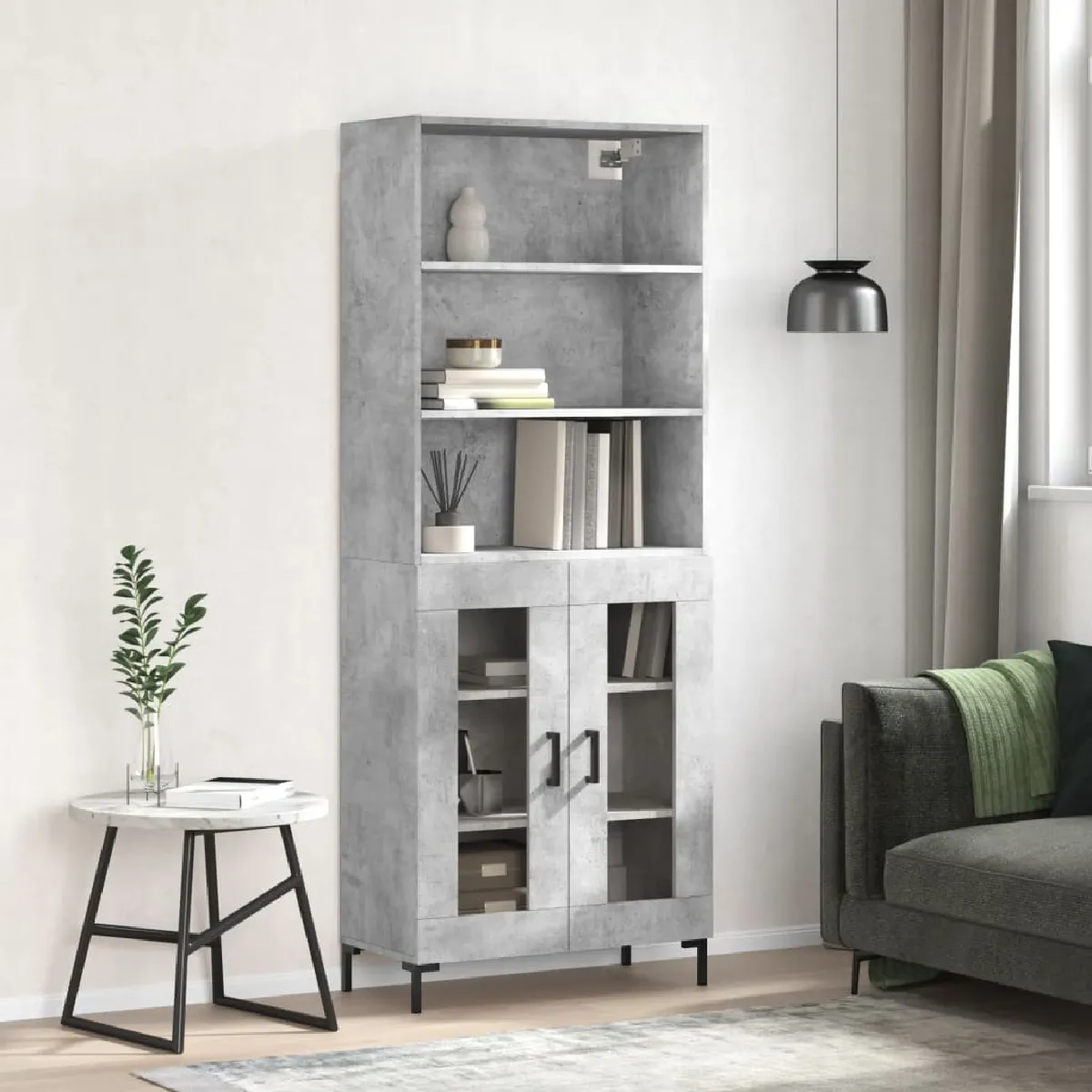 vidaXL Buffet Haut Gris Béton 69,5x34x180 cm