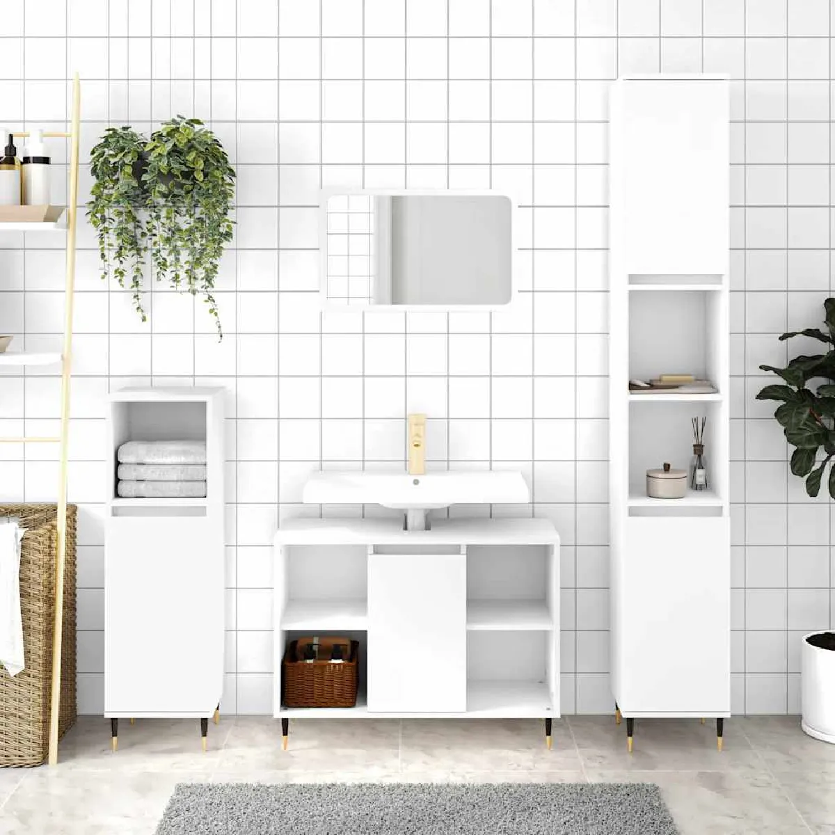 Vidaxl Blanc Armoire De Salle De Bain 80X33x60 Cm Bois D Ingénierie - Image 2