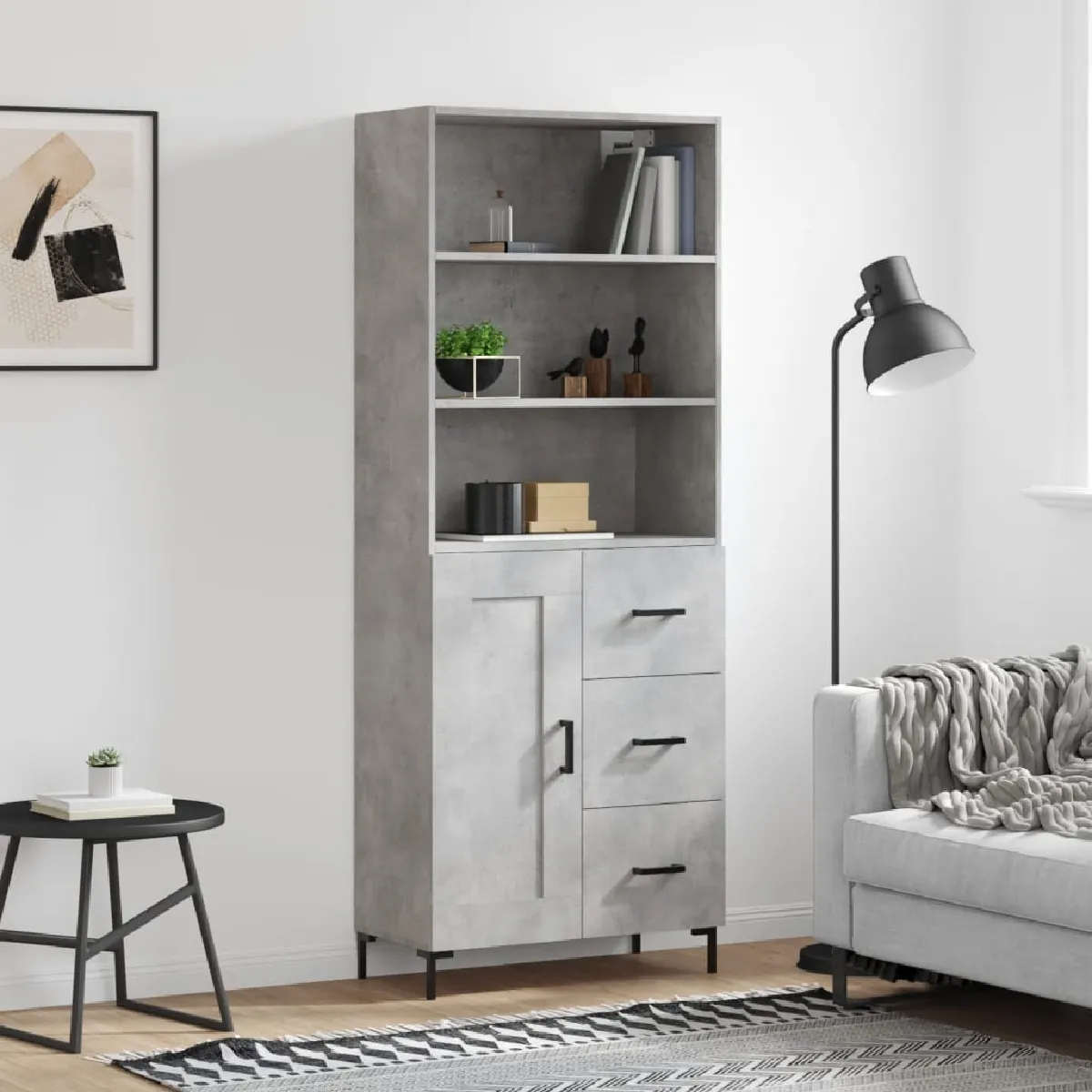 vidaXL Buffet haut Gris béton 69,5x34x180 cm