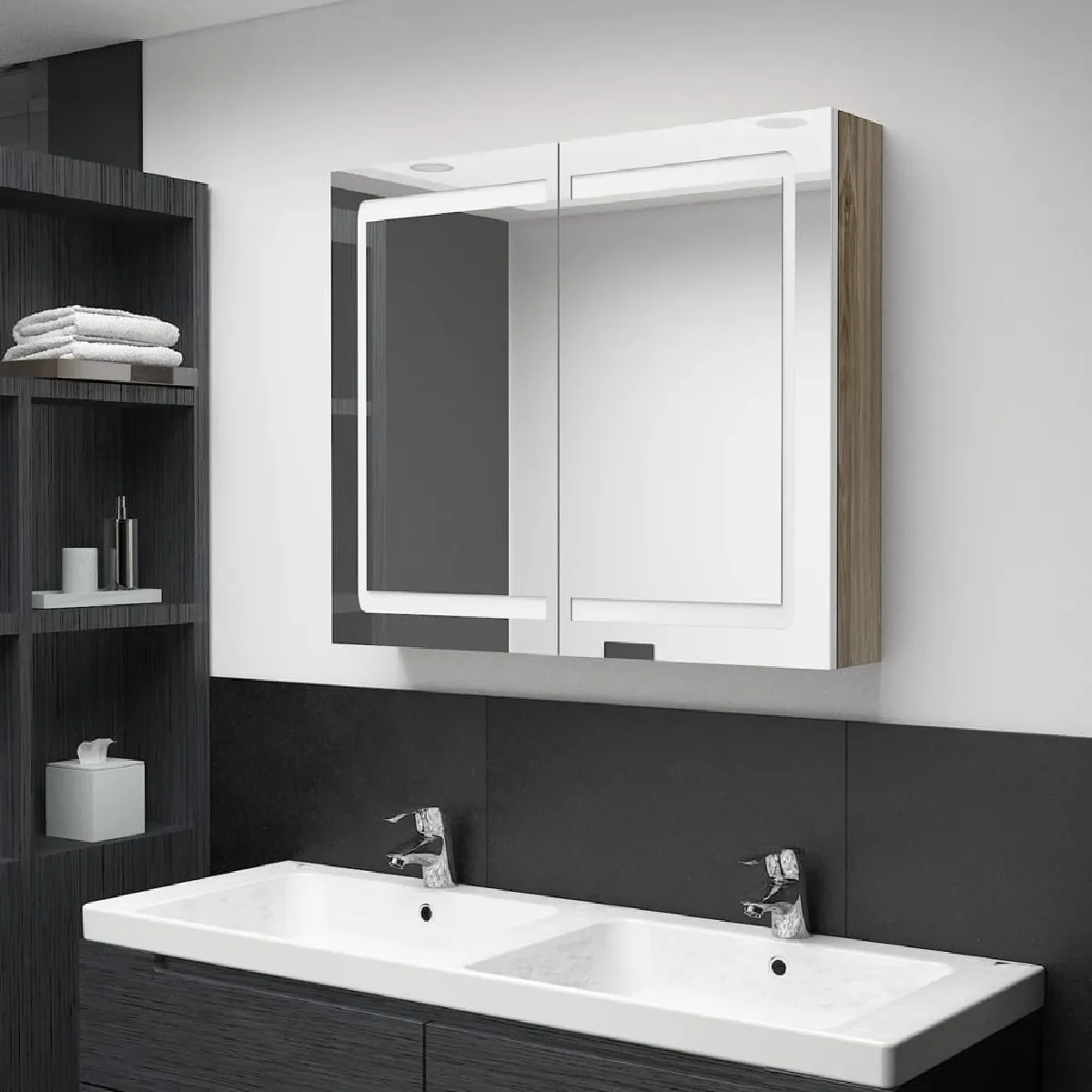 vidaXL Armoire miroir LED Chêne - vue 2