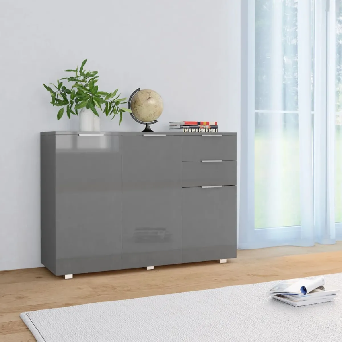 vidaXL Buffet Gris Brillant 107x35x80,5 cm