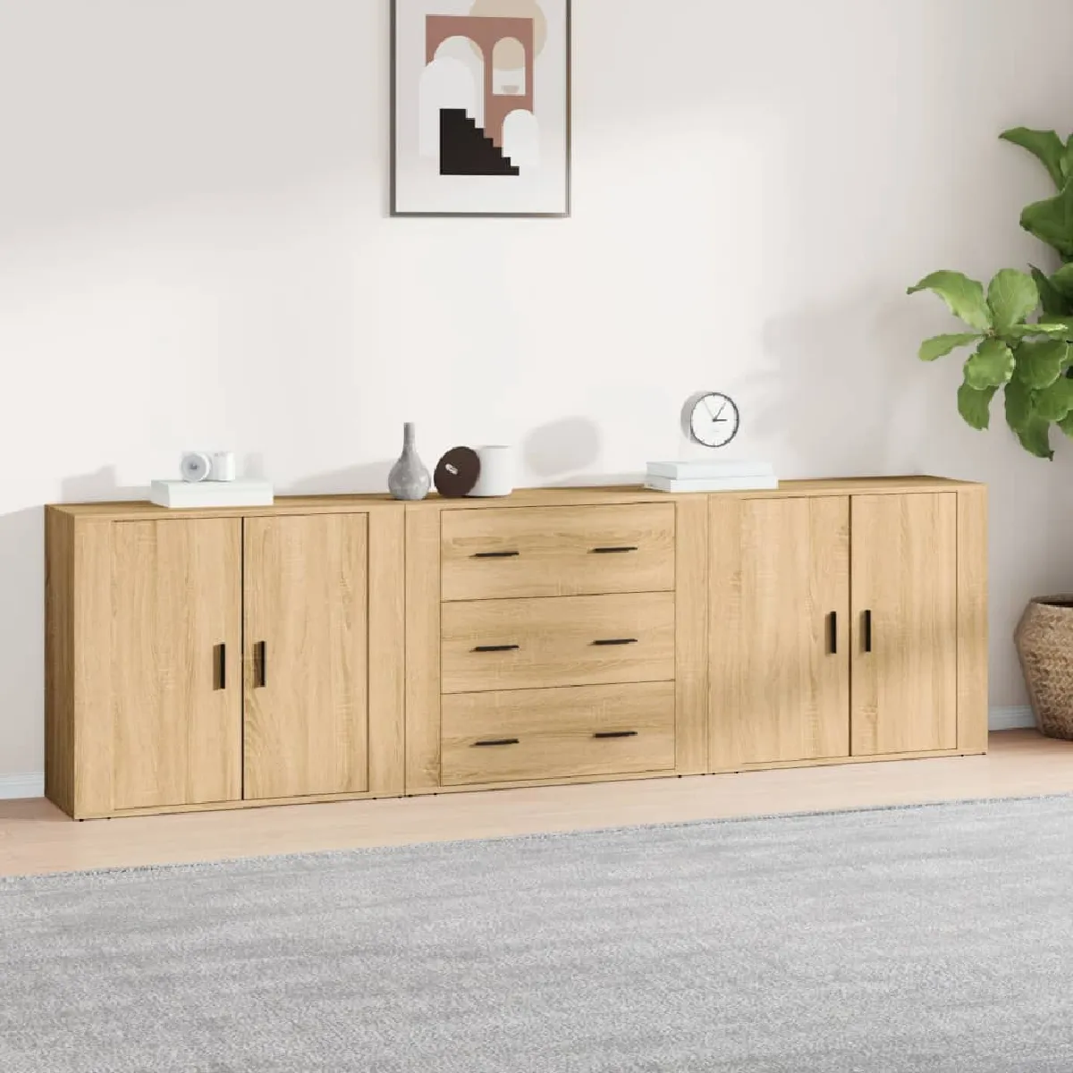 Non Communiqué Marron Buffets 3 Pcs Chêne Sonoma Bois D Ingénierie - Image 3