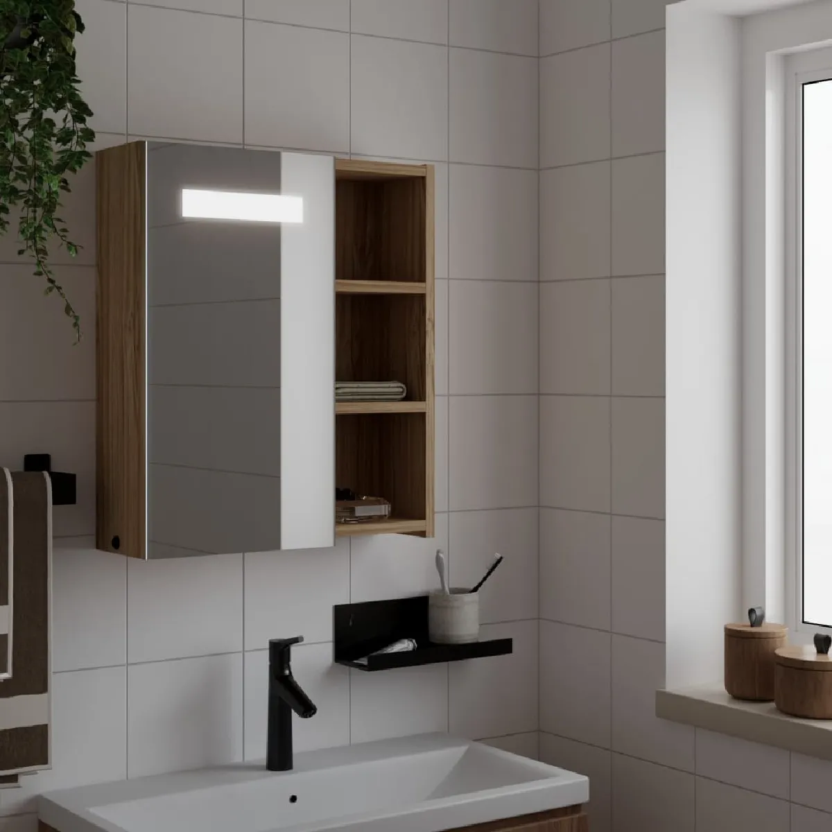vidaXL Armoire Miroir LED 45x13x52 cm - Chêne