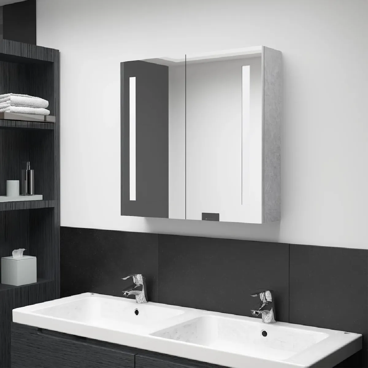 vidaXL Armoire de salle de bain à miroir LED béton