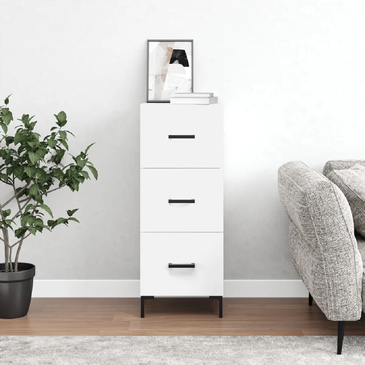 vidaXL - Buffet - Commode de Rangement - 3 Tiroirs - Moderne - Blanc - Image 3