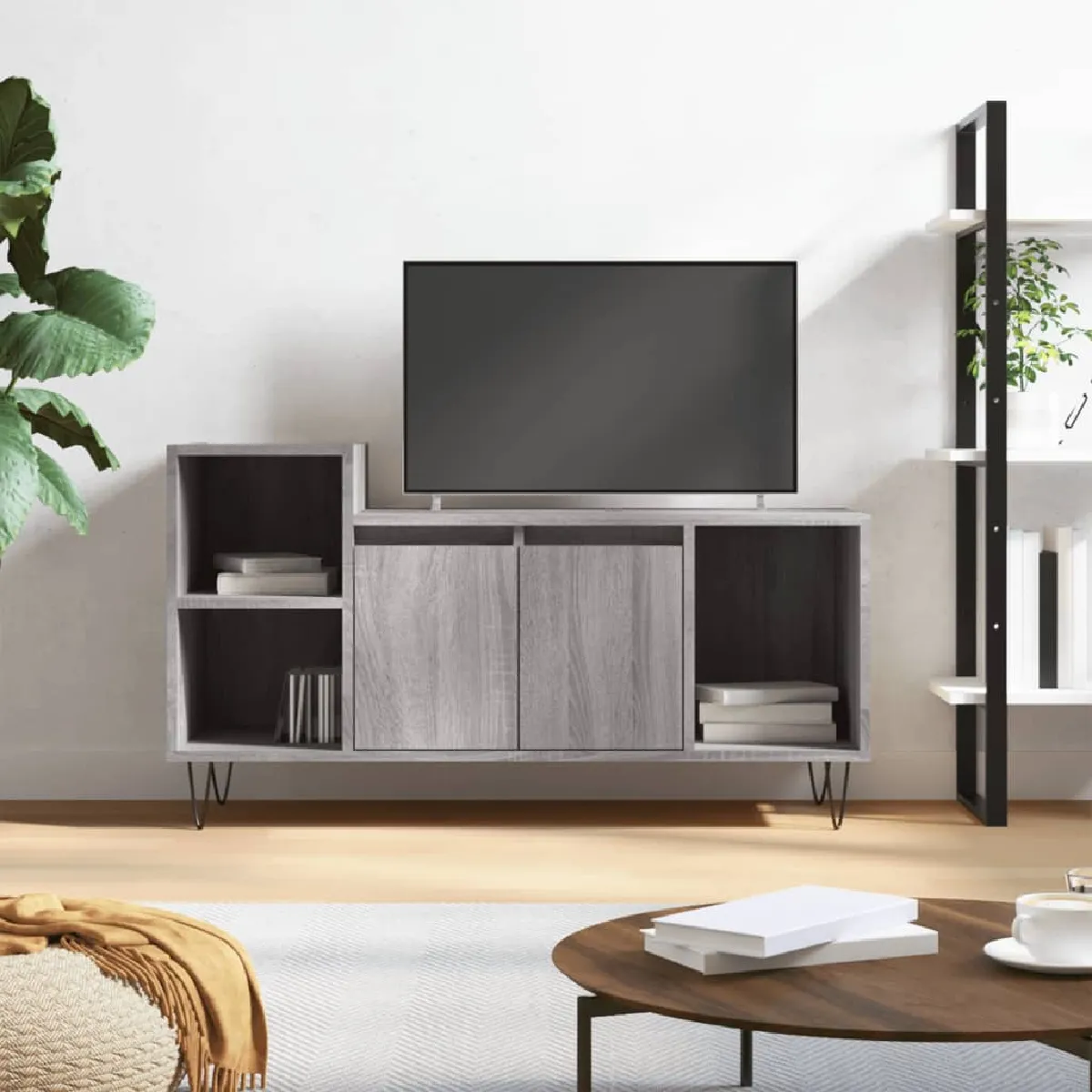 vidaXL - Meuble TV - Sonoma - Gris - 100x35x55 cm - Image 3