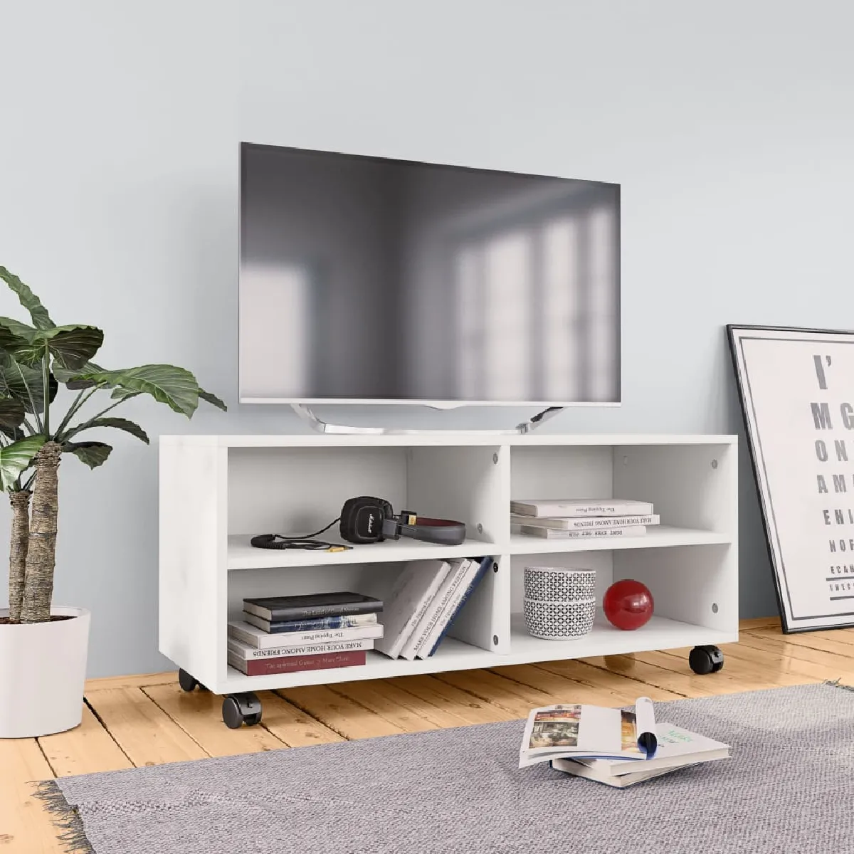 Vidaxl Meuble TV avec roulettes Blanc 90x35x35 cm Bois d'ingénierie