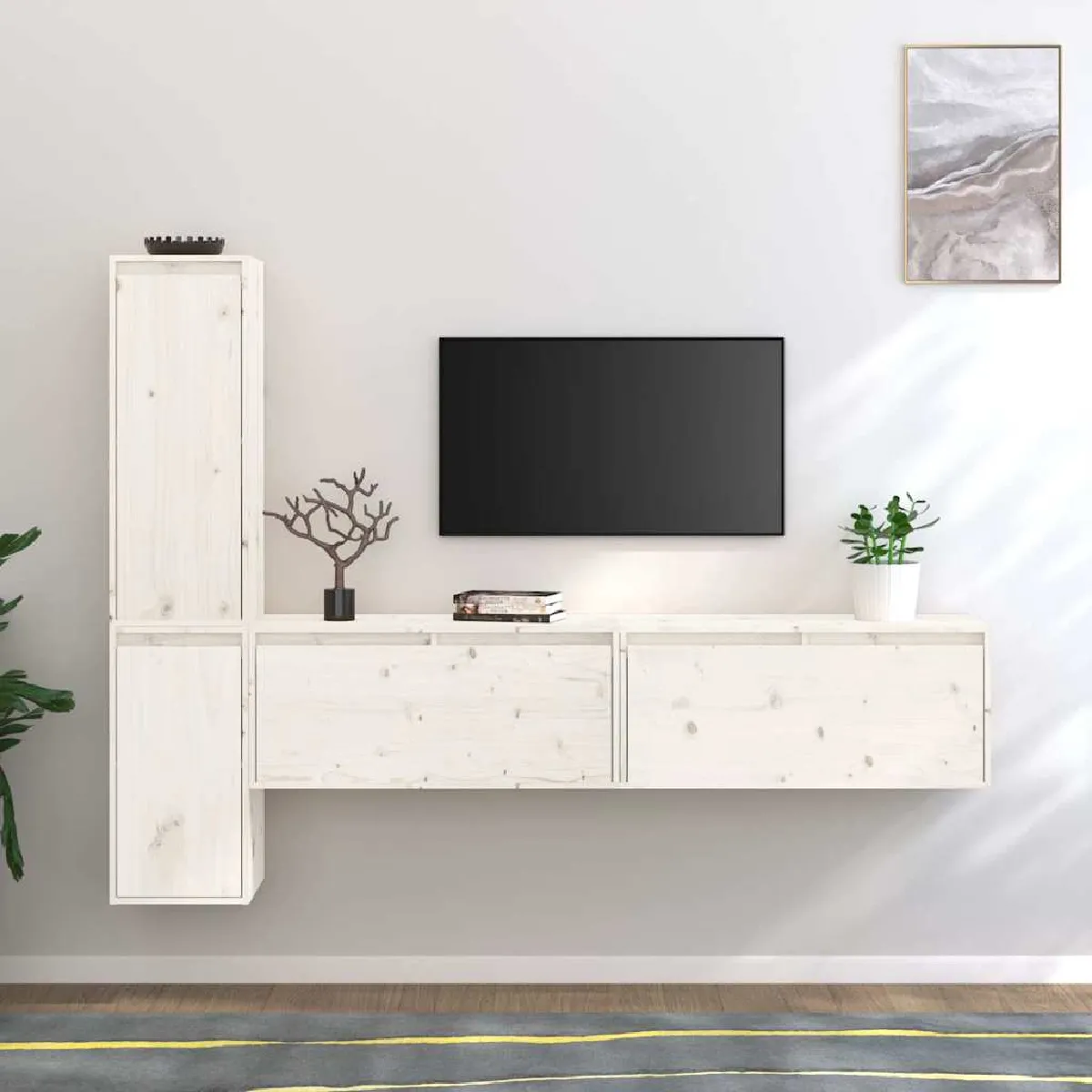 Vidaxl Blanc Meubles Tv 4 Pcs Bois Massif De Pin - Image 3
