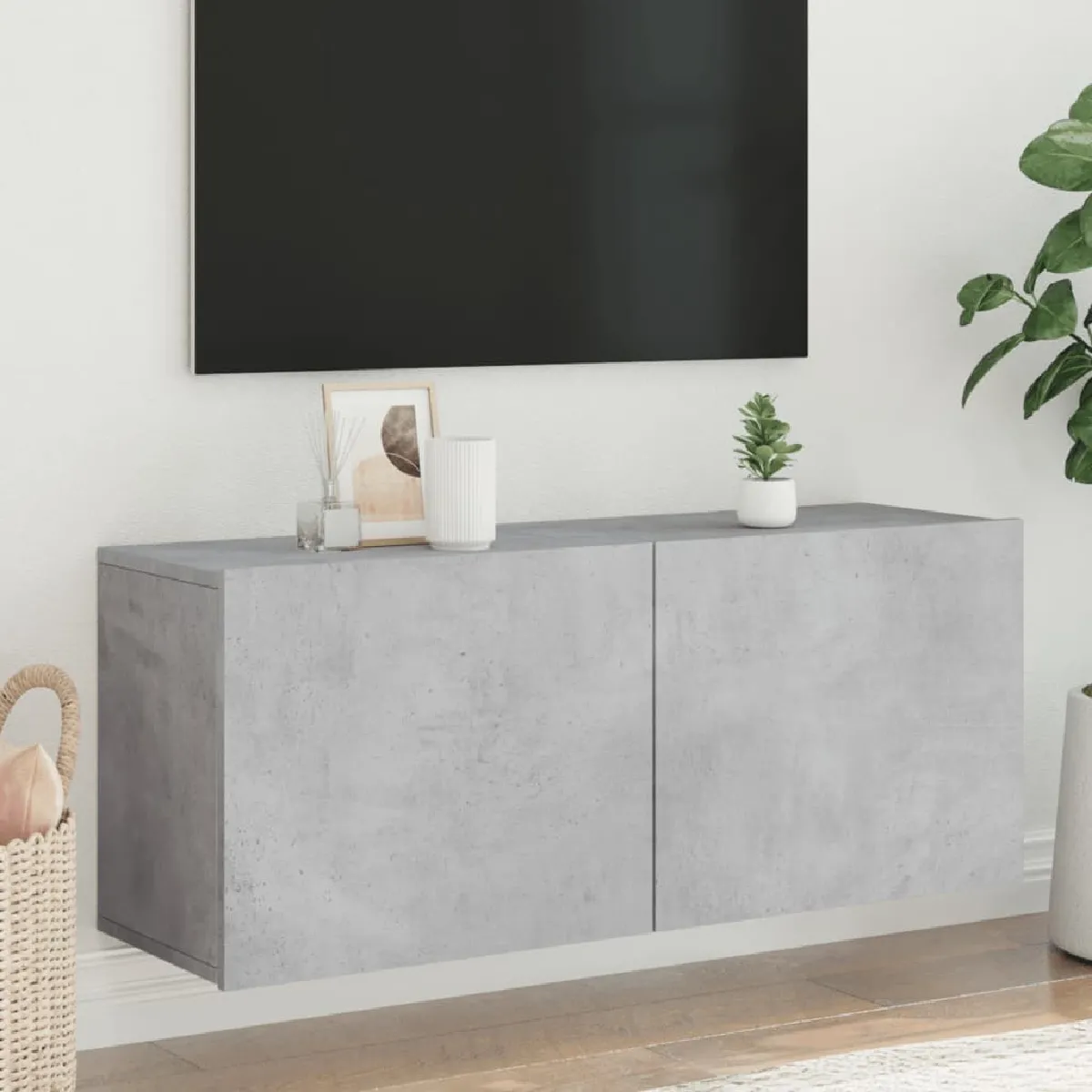 Vidaxl Meuble TV mural - 100 cm - Gris béton