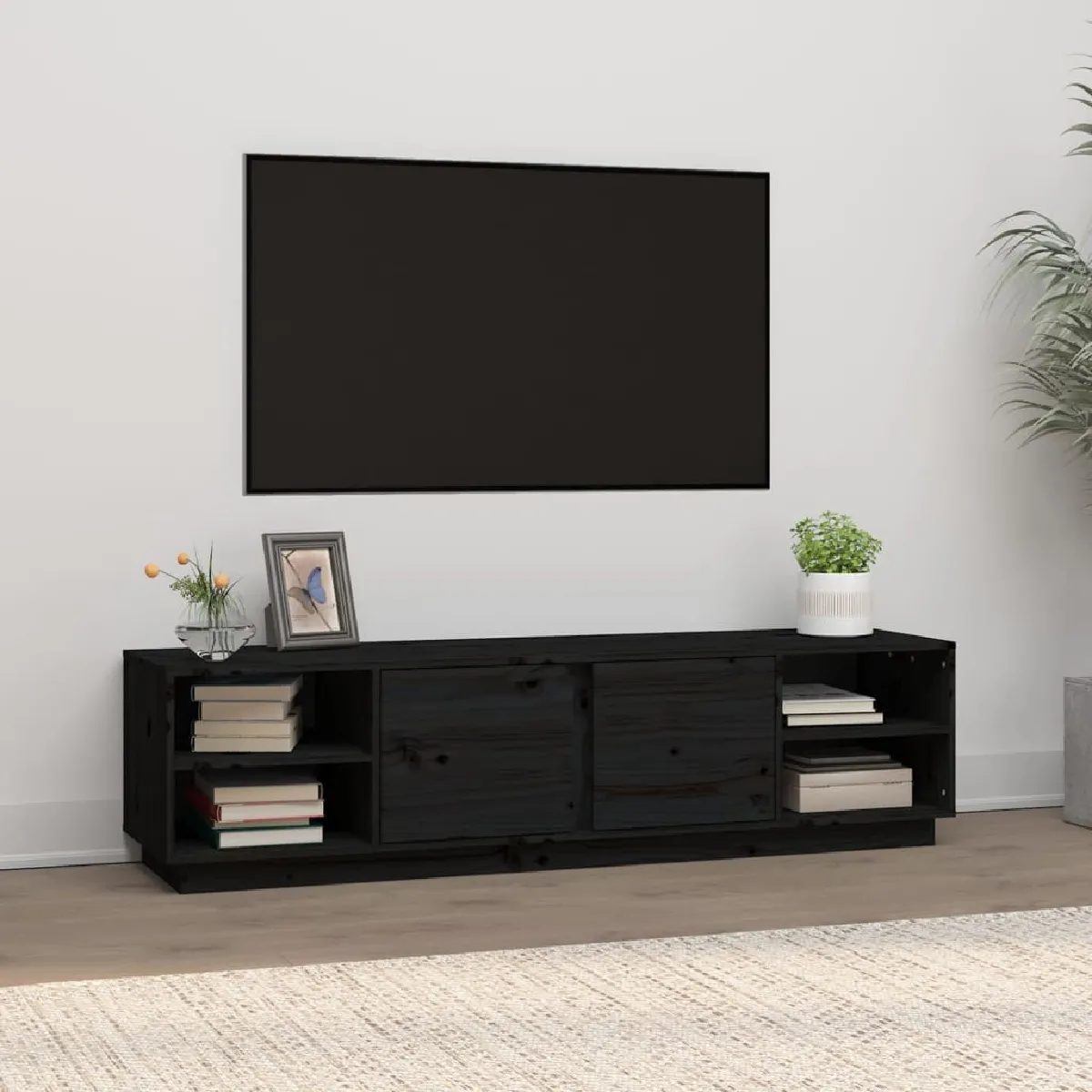 VIDAXL Bussandri Exclusive Meuble TV en pin massif Noir 156 x 40 x 40 cm