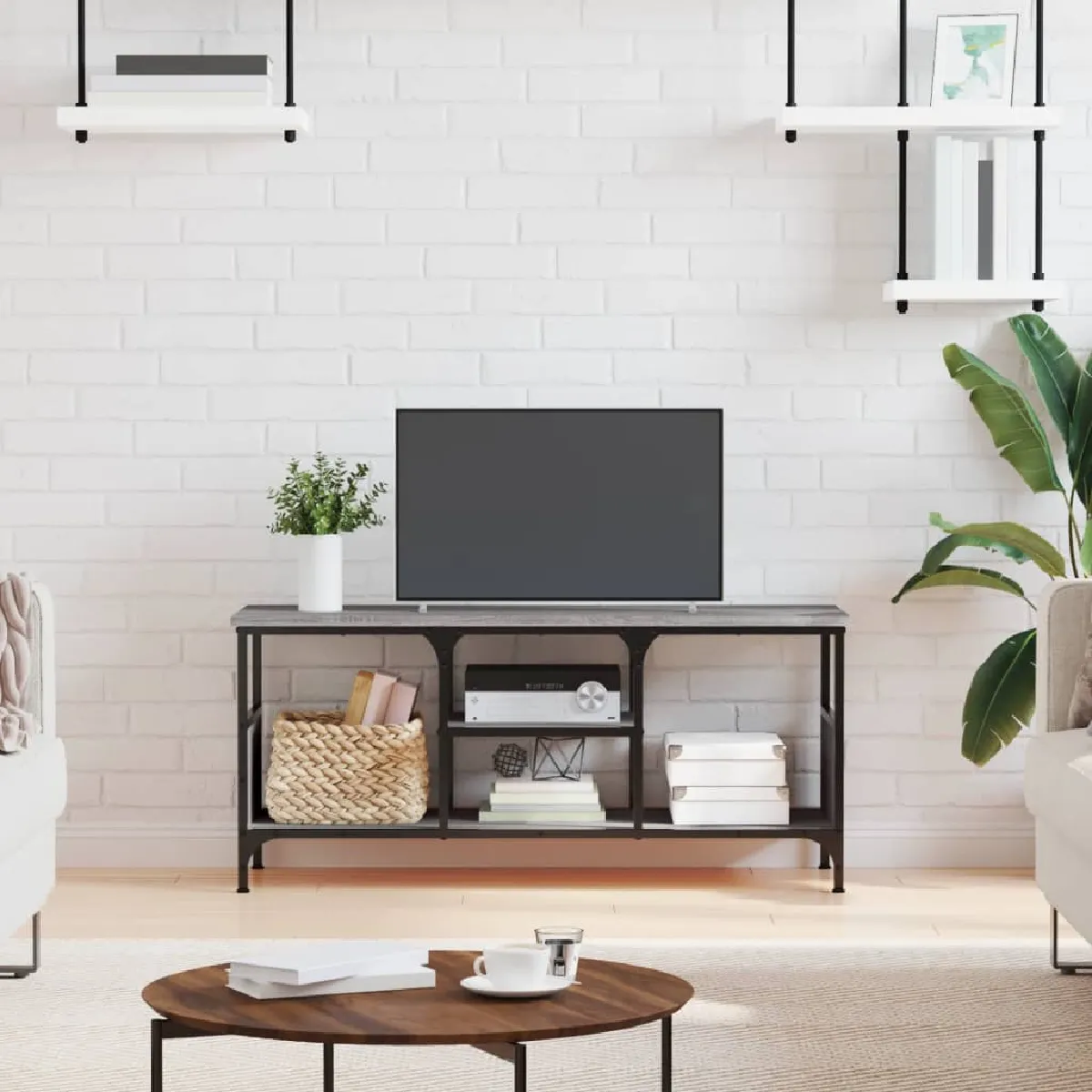 Meuble TV vidaXL - Sonoma gris/Fer