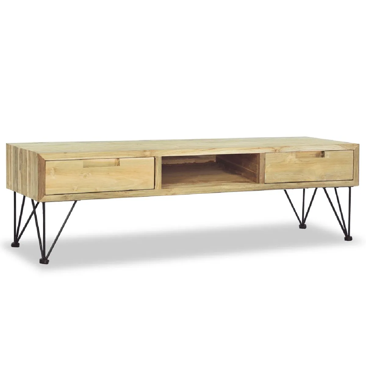 Meuble t&eacute;l&eacute; buffet tv t&eacute;l&eacute;vision design pratique 120 cm teck massif 2502249