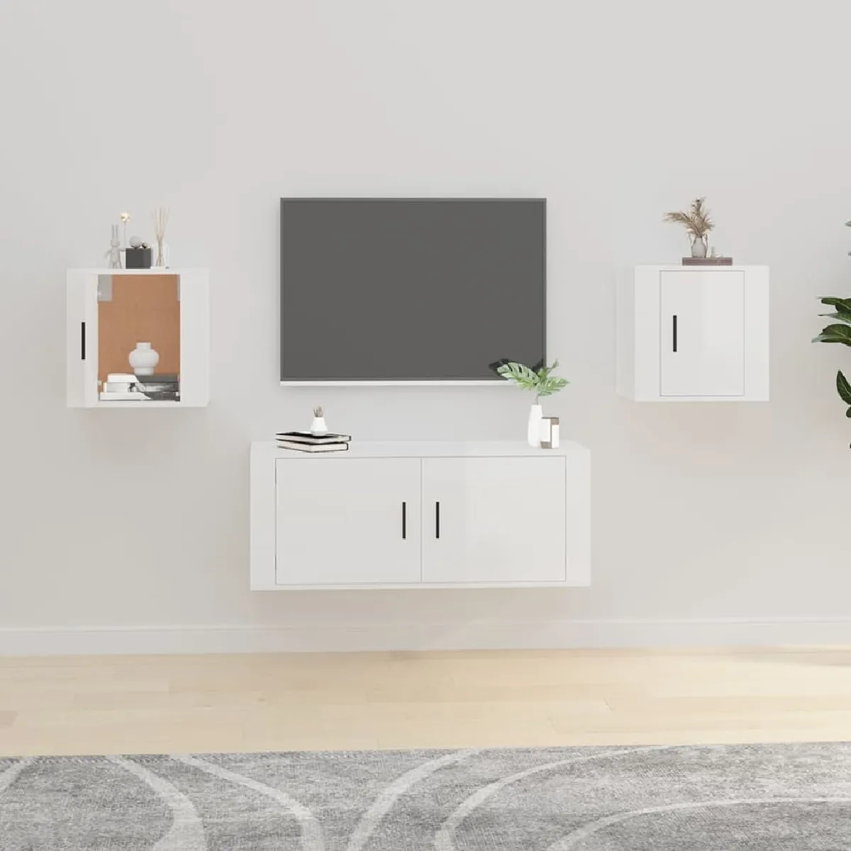 Vidaxl Blanc Meubles Tv Muraux 2 Pcs Brillant 40X34,5X40 Cm - Image 2
