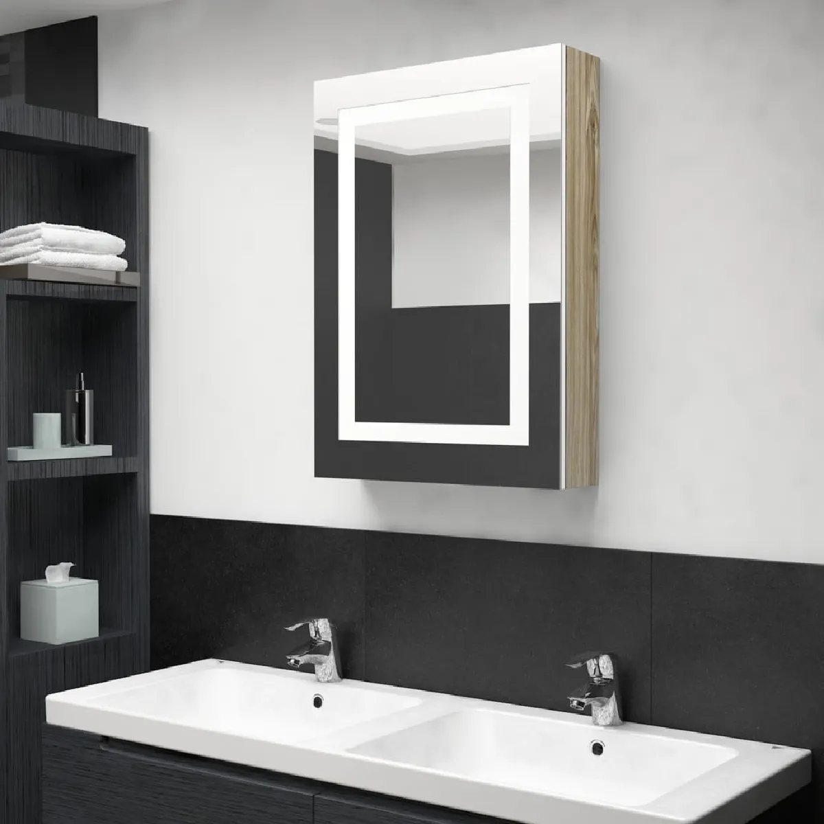 vidaXL Armoire miroir LED Chêne - vue 2