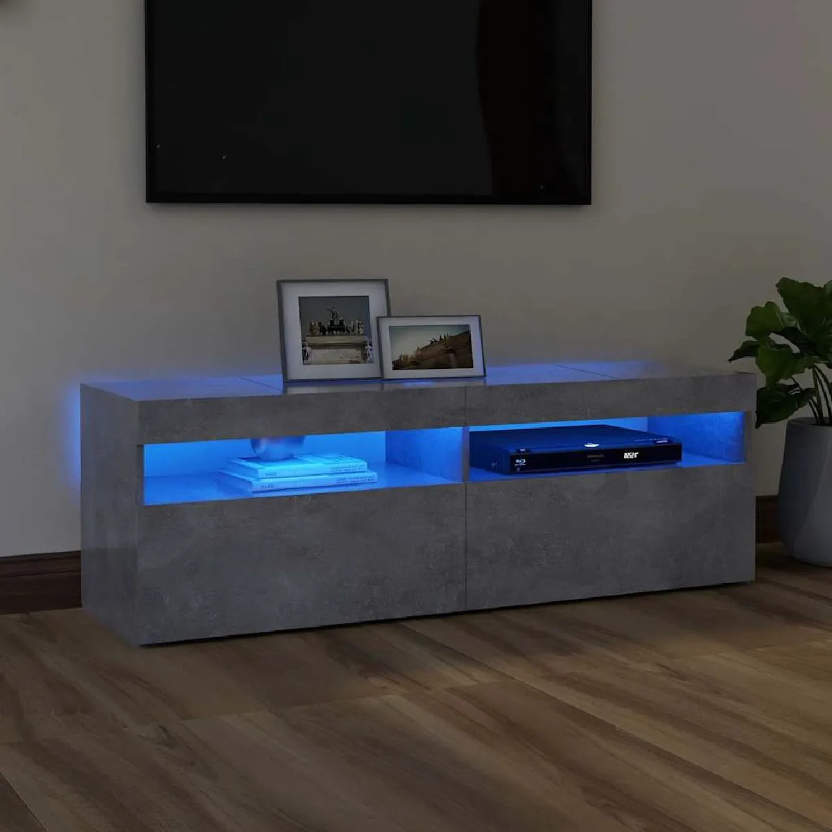 Vidaxl Meuble TV LED - Gris béton 120x35x40 cm