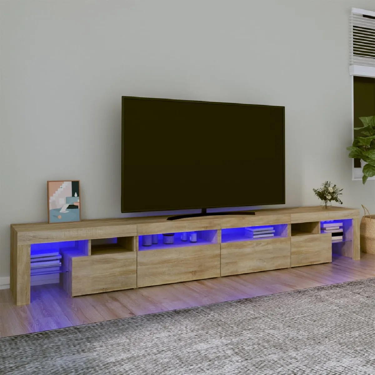 Non Communiqué Chêne Sonoma Meuble Tv Avec Lumières Led 260X36,5X40 Cm - Image 3