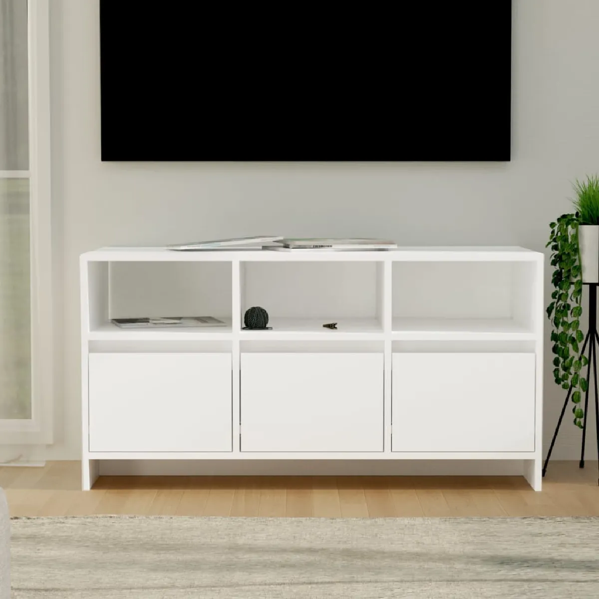 Non Communiqué Blanc Vidaxl Meuble Tv, Armoire De Télévision Avec 3 Tiroirs Et 3 Compartiments, Meuble Télé Avec Rangement Salle De Séjour, Bois D'ingénierie - Image 3