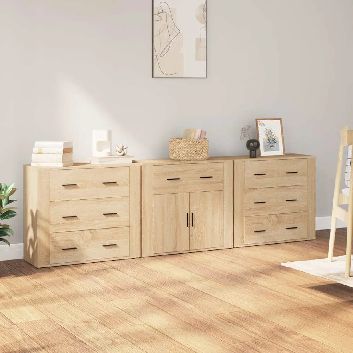Vidaxl Buffets 3 Pcs Chêne Sonoma Bois D Ingénierie - Image 2