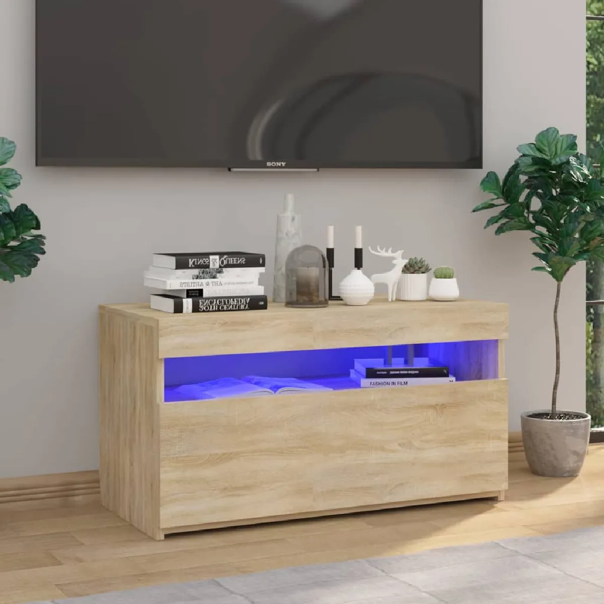 vidaXL Meuble TV LED Chêne sonoma - vue 2