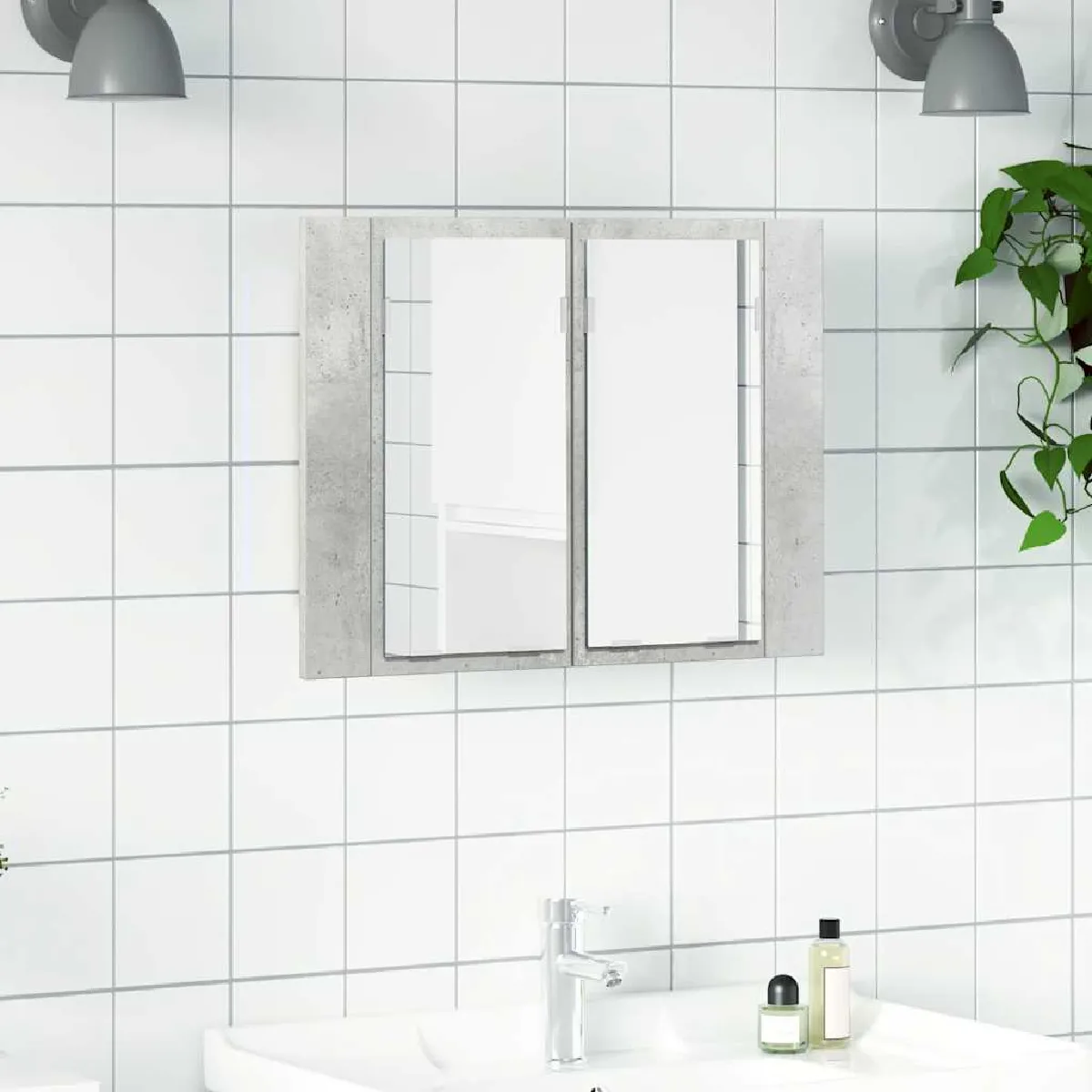 vidaXL Armoire miroir LED - Gris béton