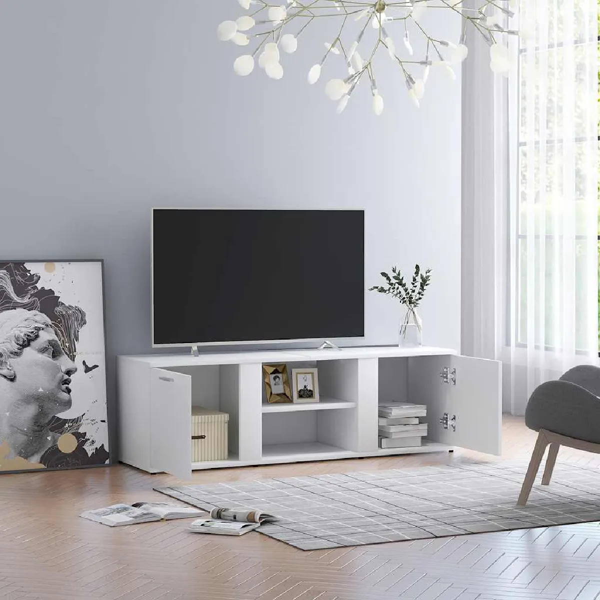 Non Communiqué Blanc Meuble Tv 120X34x37 Cm Bois D Ingénierie - Image 3