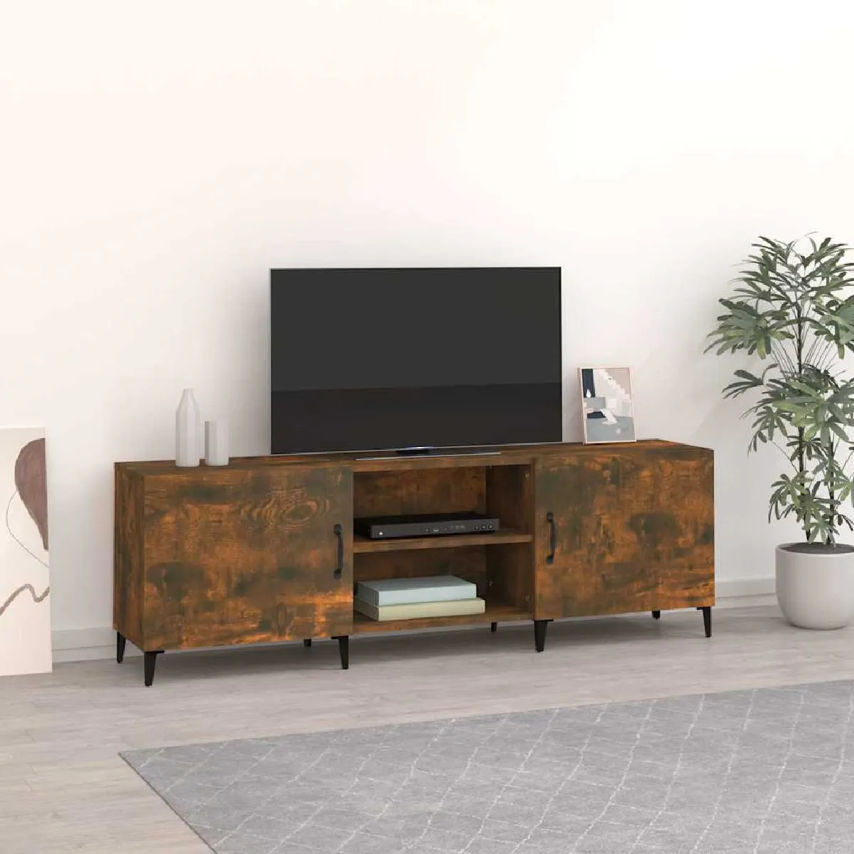 vidaXL - Meuble TV - Chêne Fumé - 150x30x50 cm - Image 2