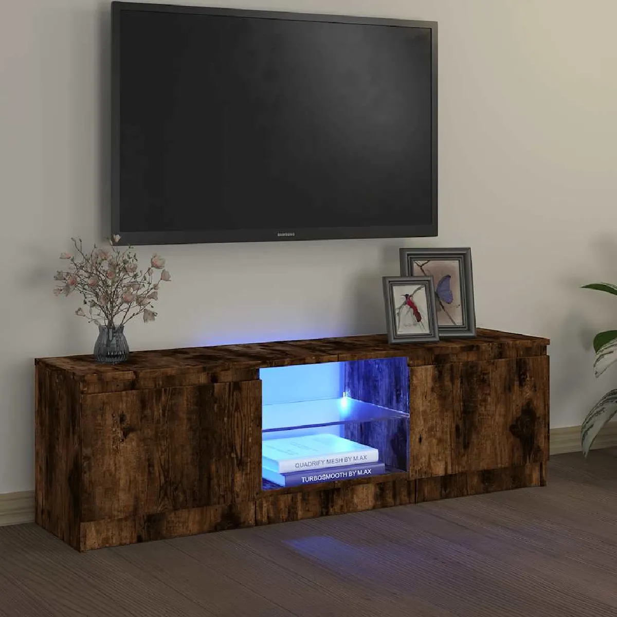 Vidaxl Meuble TV LED - Chêne fumé 120x30x35,5 cm