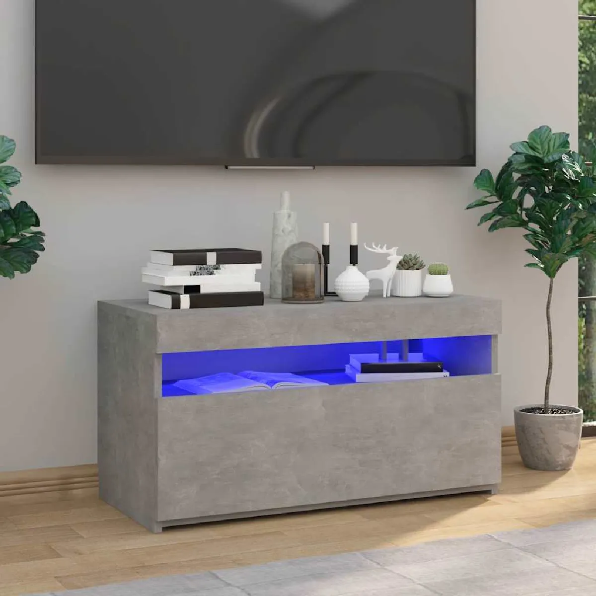 Non Communiqué Gris B Meuble Tv Avec Lumières Led Éton 75X35x40 Cm - Image 3