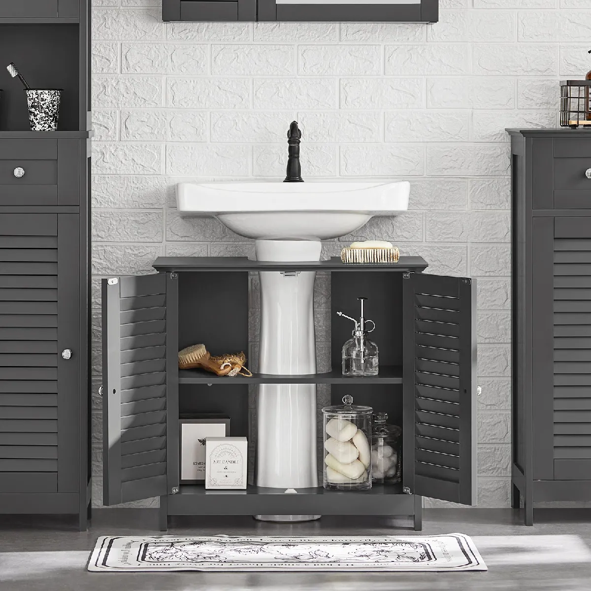 SoBuy FRG237-II-DG Meuble sous-Lavabo - Gris