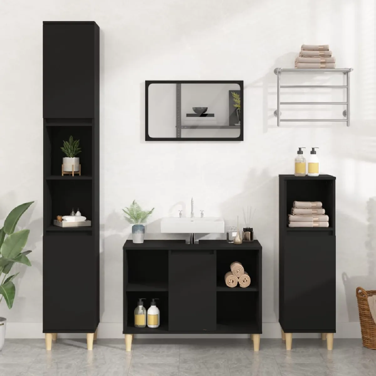 vidaXL Meuble d'Évier Noir 80x33x60 cm