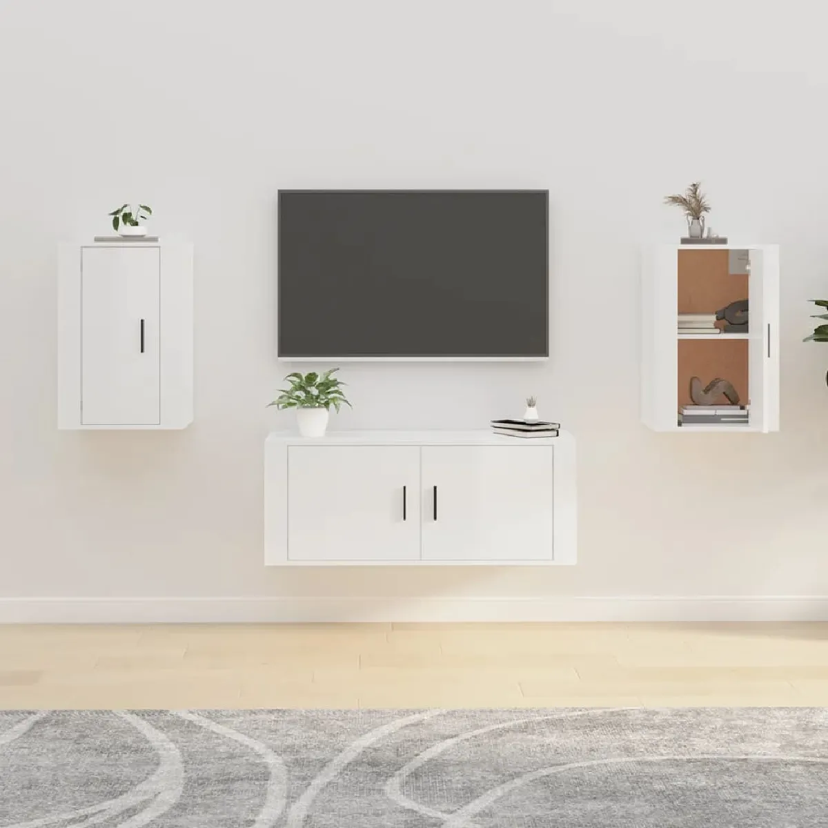 Vidaxl Blanc Meubles Tv Muraux Brillant