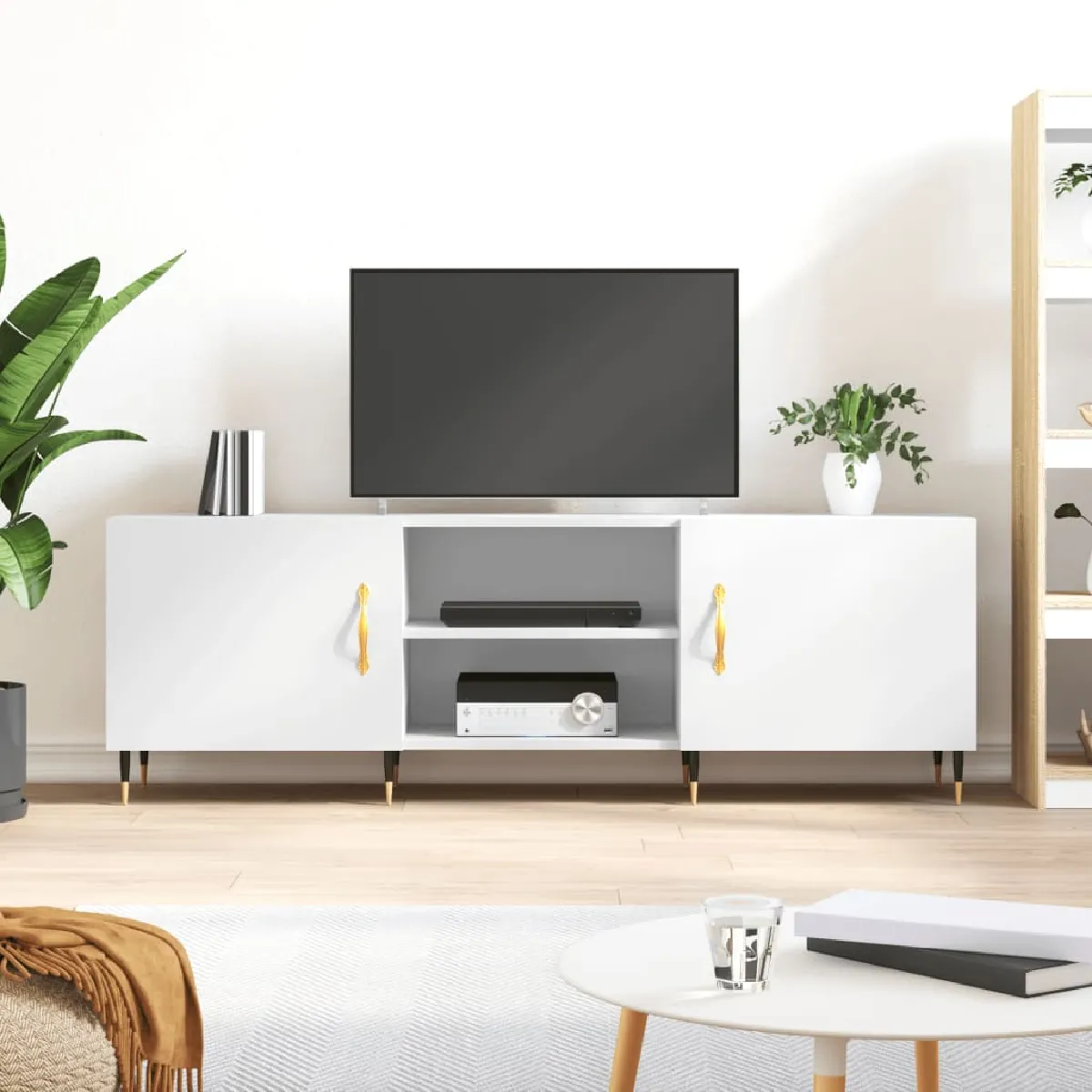 Non Communiqué Blanc Vidaxl Meuble Tv, Armoire De Télévision Avec 4 Compartiments, Meuble Télé Avec Pieds Salle De Séjour, Moderne, Bois D'ingénierie 829076 - Image 4