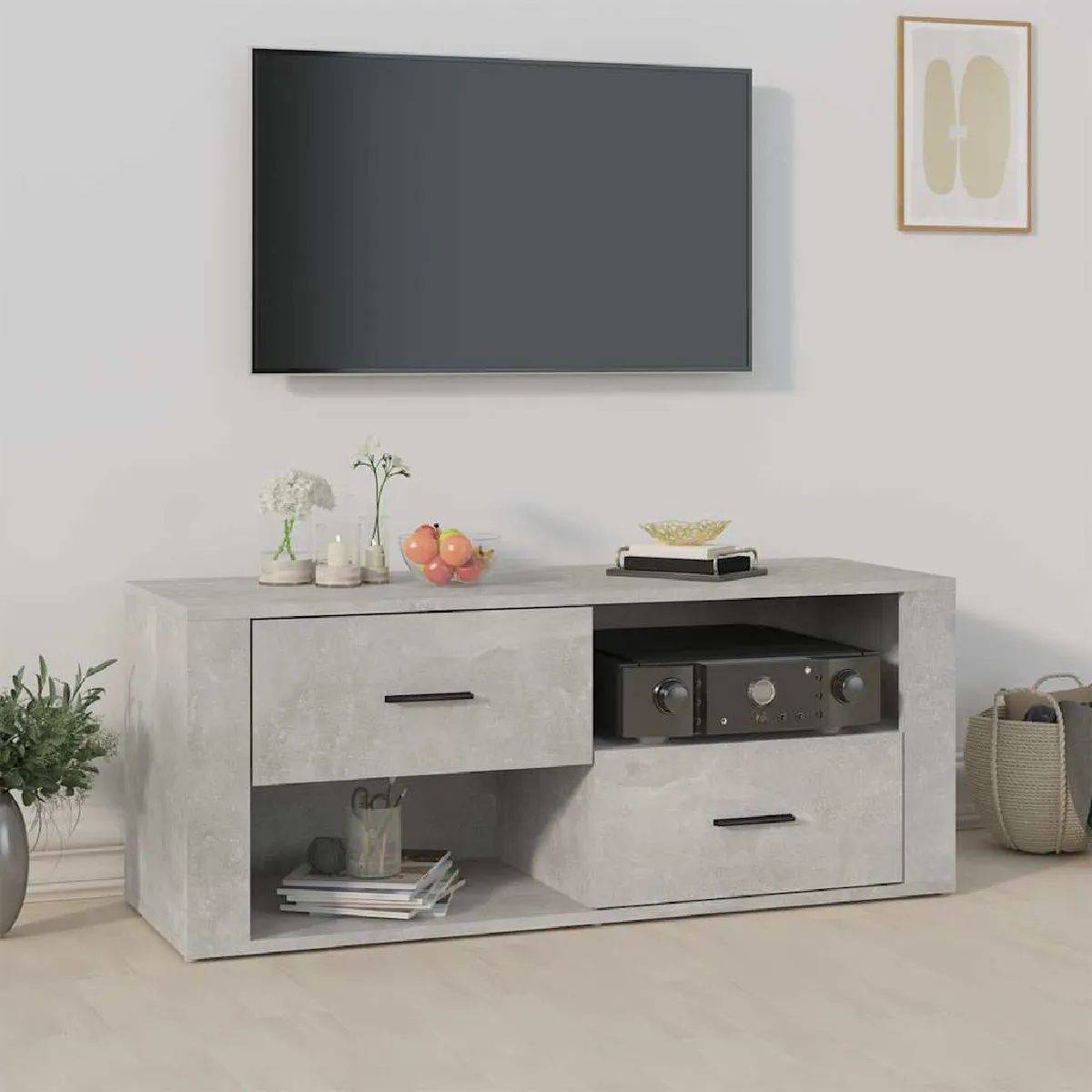 VIDAXL - Meuble TV - Gris Béton - 100x35x40 cm - Image 3