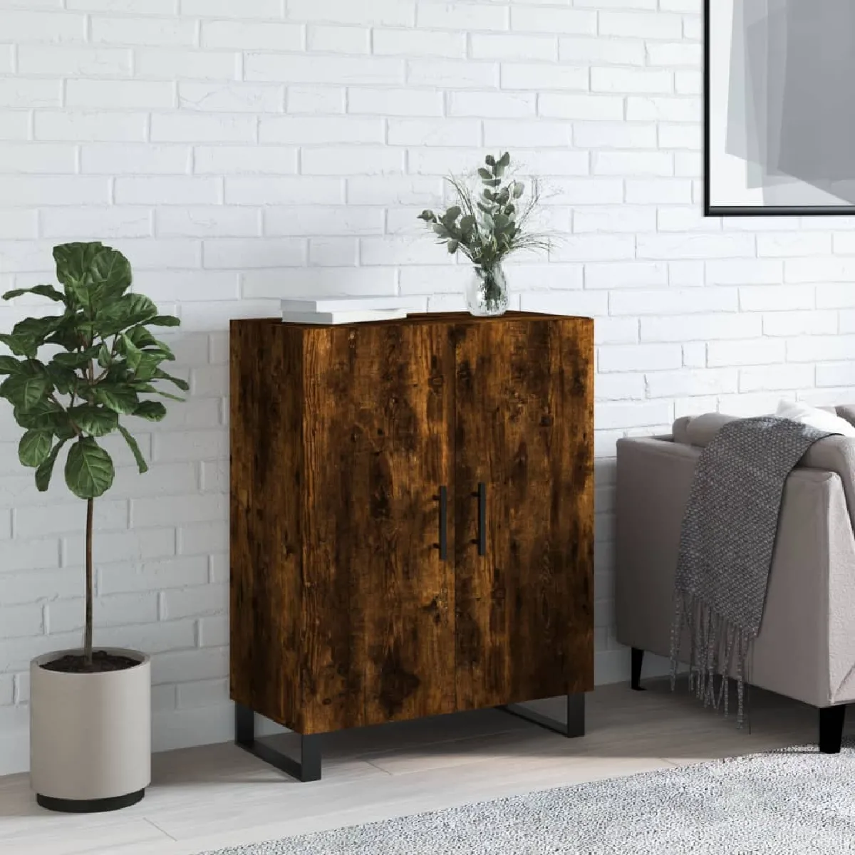 Non Communiqué Marron Vidaxl Buffet Chêne Fumé 69,5X34x90 Cm Bois D'ingénierie827753 - Image 3