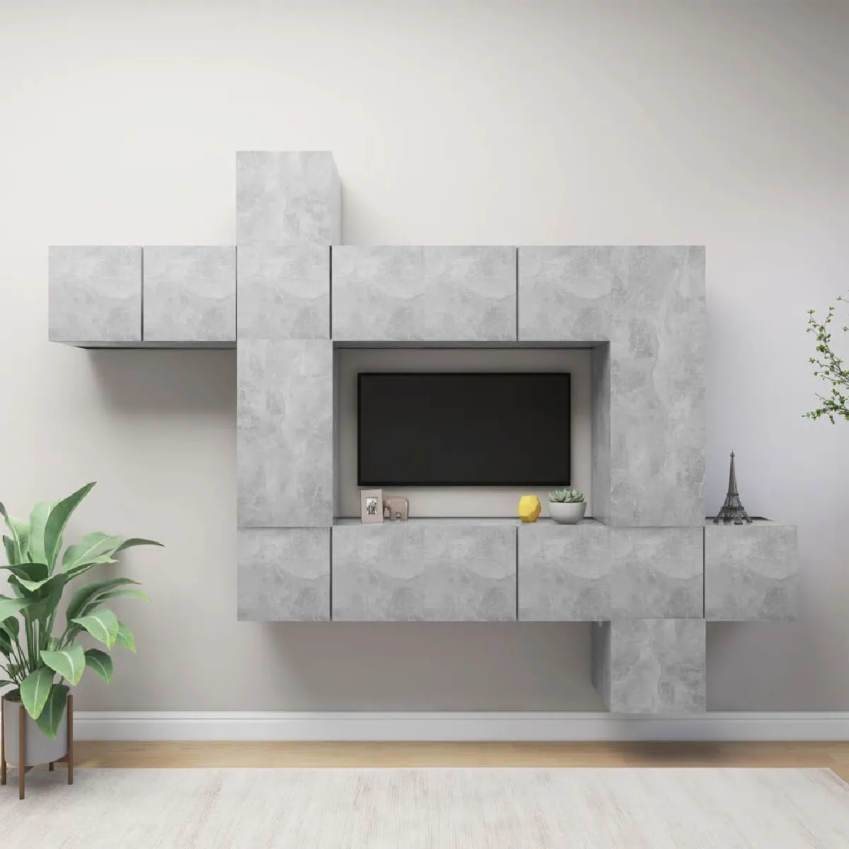 Non Communiqué Gris Vidaxl Ensemble De Meubles Tv 10 Pcs, Ensemble D'armoires De Télévision Avec Rangement, Meubles Télé De Salon, Béton Bois D'ingénierie 3079157 - Image 3