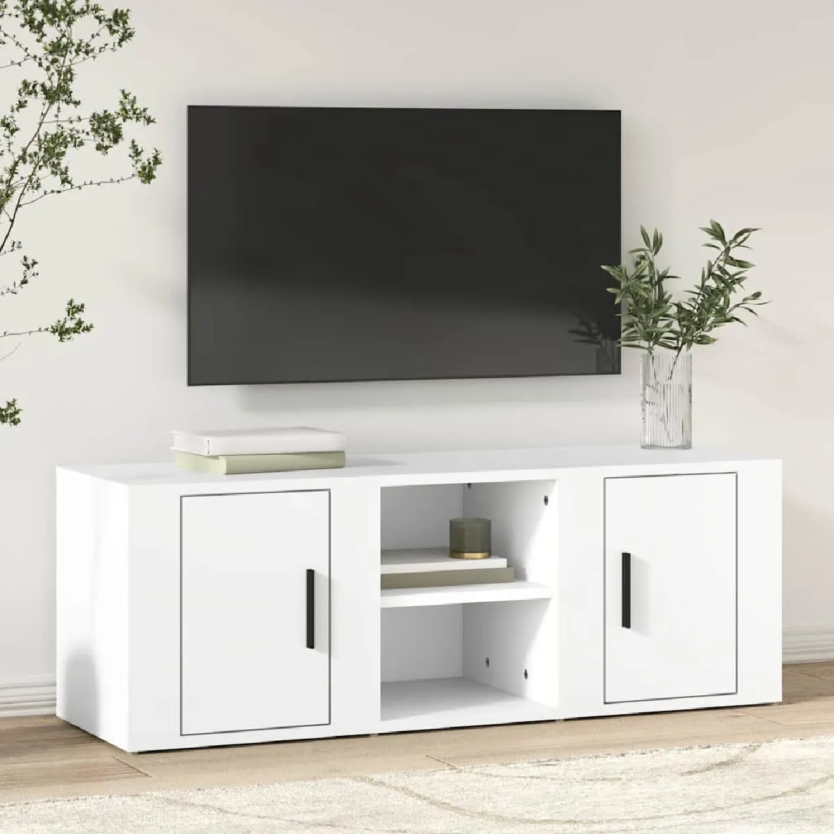 Non Communiqué Blanc Vidaxl Meuble Tv 100X31,5X35 Cm Bois D'ingénierie, Support Tv, Armoire Média, Armoire Latérale, Meuble Média, Armoire Hifi, Buffet - Image 3
