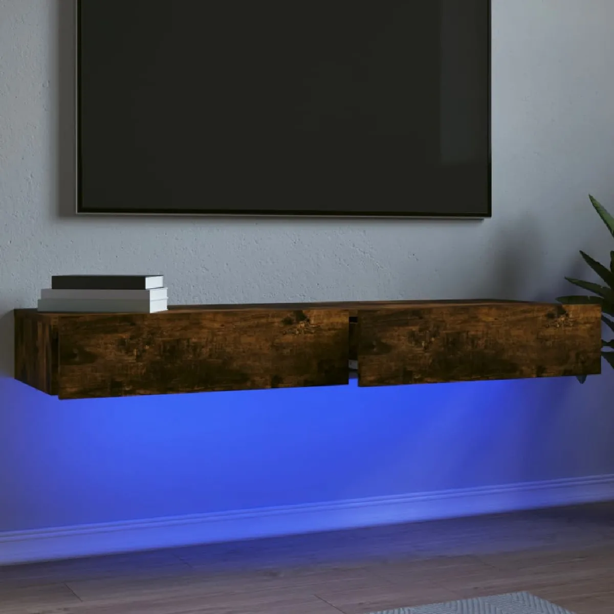 Non Communiqué Marron Vidaxl Meubles Tv Avec Lumières Led 2 Pcs Chêne Fumé 60X35x15,5 Cm, Armoire Avec Lumières Led, Support Tv, Armoire Murale, 842897 - Image 2