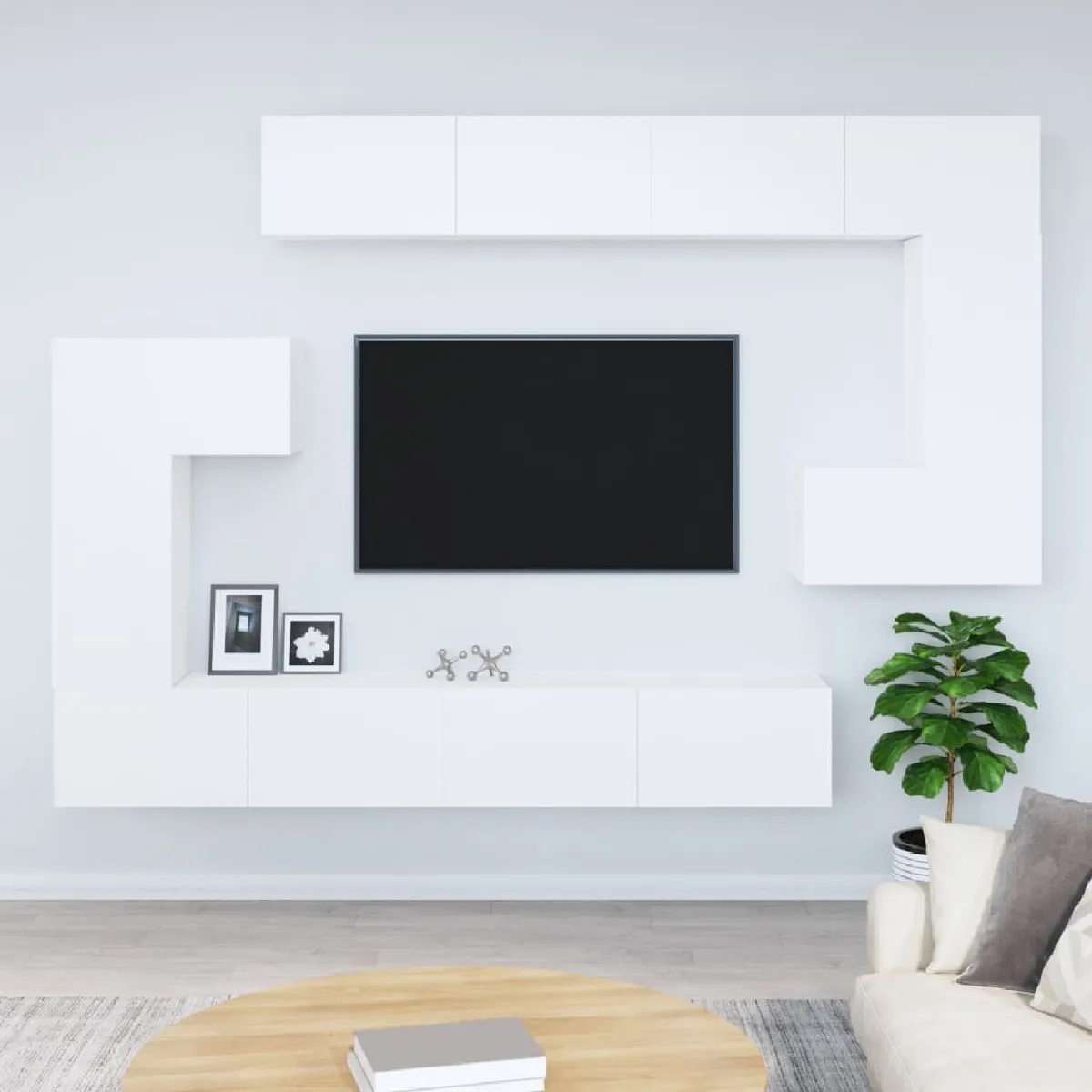 Non Communiqué Blanc Vidaxl Meuble Tv Mural Bois D'ingénierie3114590 - Image 3
