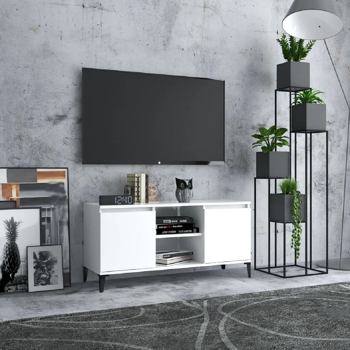 Vidaxl Meuble TV avec pieds métal blanc 103 cm