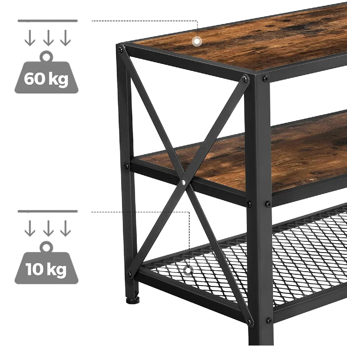 Meuble TV - 178 cm - Marron Rustique/Noir Meuble TV - 178 cm - Marron Rustique/Noir