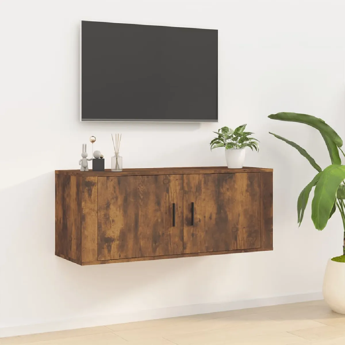 Vidaxl Meuble TV mural - Chêne Fumé Marron - vue 4