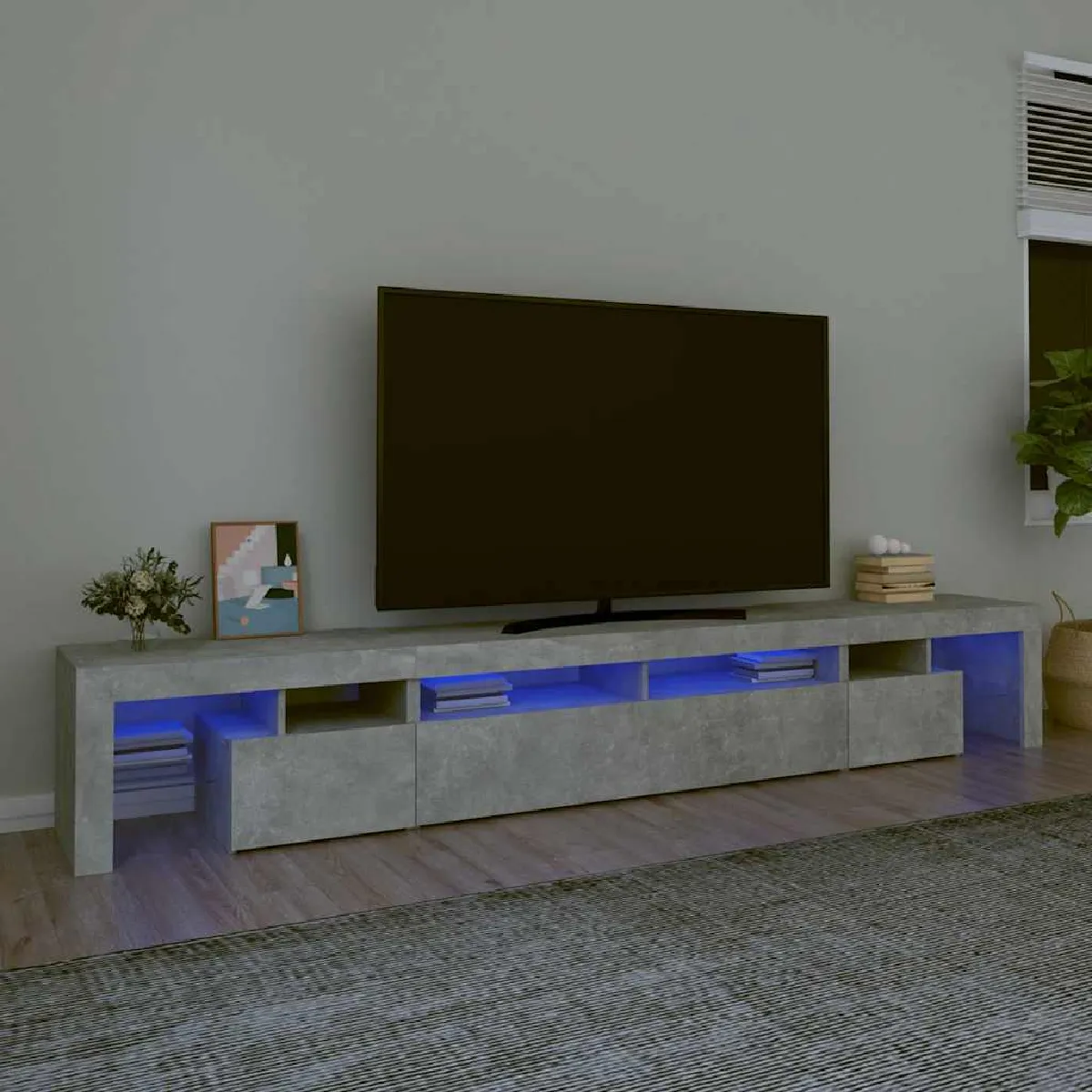 Vidaxl Meuble TV LED Gris béton - 260 cm